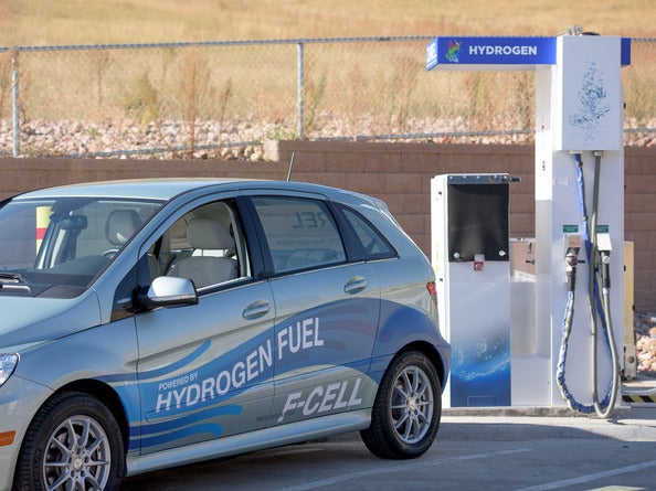 Hydrogen car at a fueling station