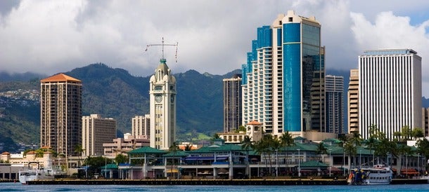 Honolulu skyline with view of Aloha tower